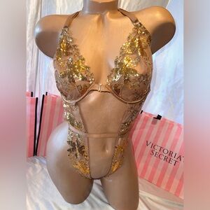 Victorias Secret Gold Sequin Thong Romper XL